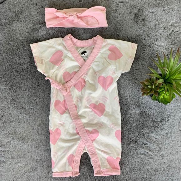 Monica + Andy Baby Heart Kimono Romper and Headband - 0-3months - Picture 2 of 6